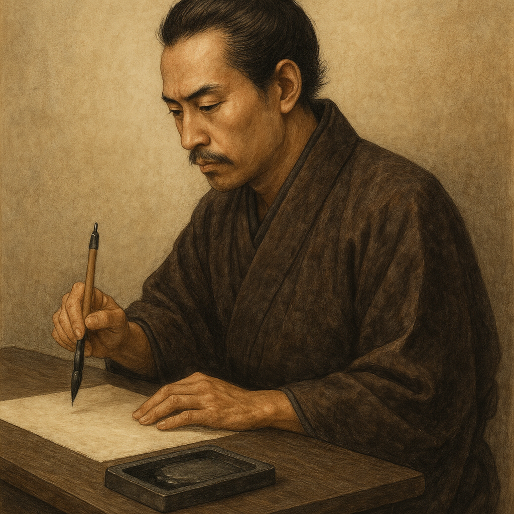 坂崎紫瀾が硯に向かうイメージ