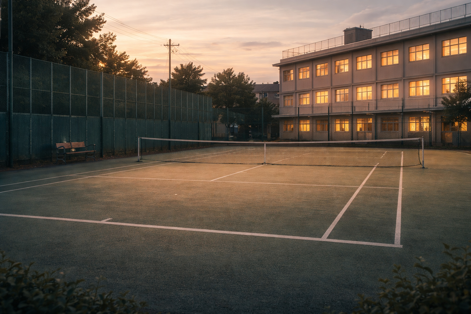 放課後、誰もいなくなったテニスコート。