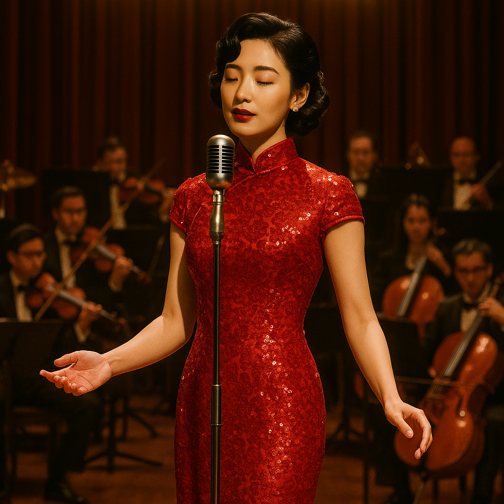 スポットライトに照らされ歌う林 静華